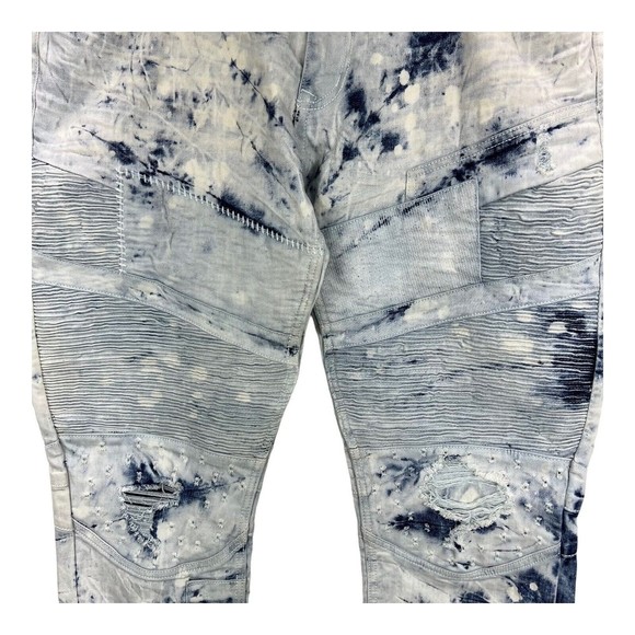 Smoke Rise Brand Light Wash Distressed Jeans Blue Splatter 38 x 33 Streetwear - Picture 3 of 12
